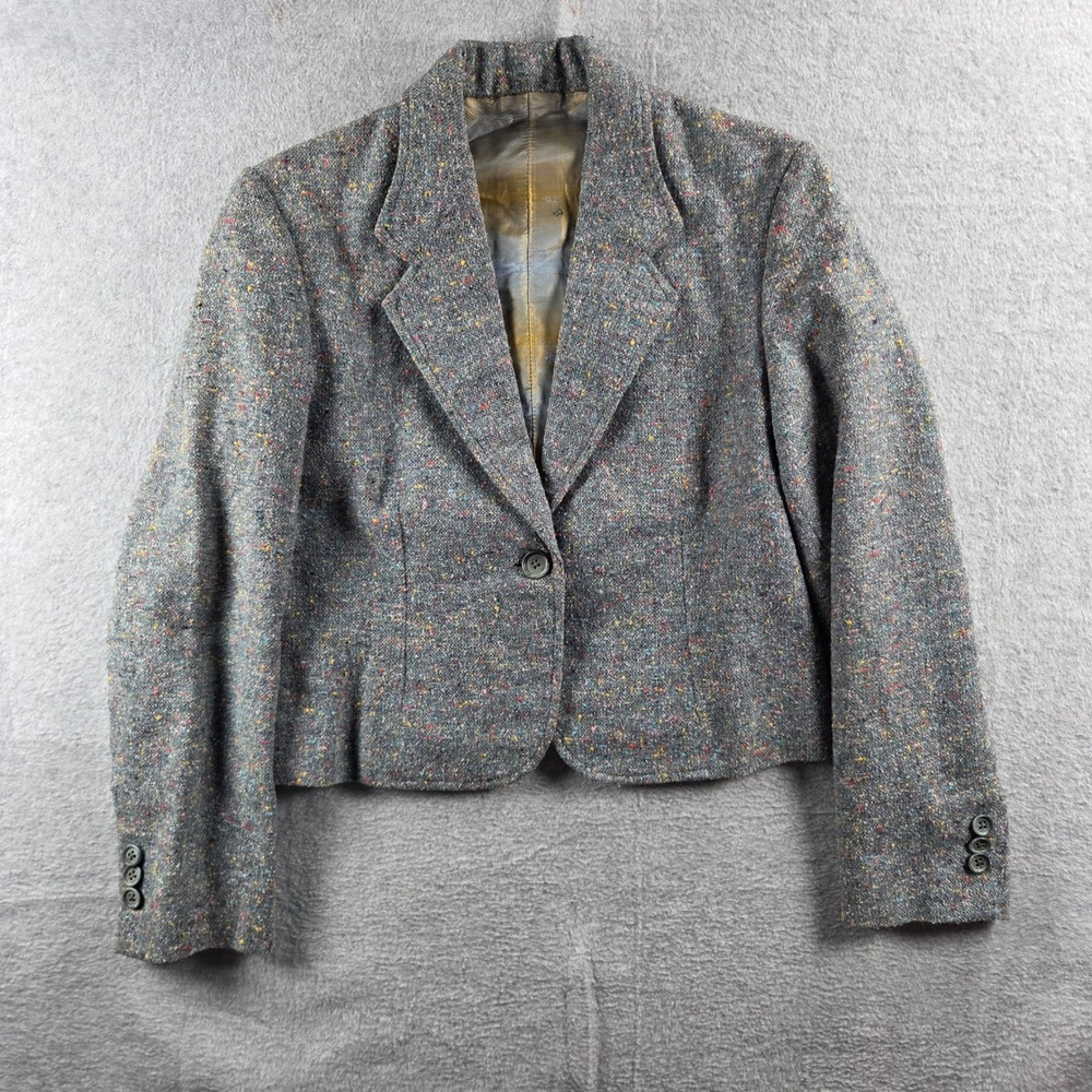 Vintage Blazer Men Small Grey Multi-Color Tweed Confetti Wool Blend Academic - Picture 2 of 8